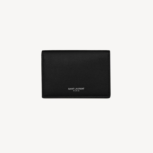 SAINT LAURENT PARIS BUSINESS CARD HOLDER WITH FLAP IN GRAIN DE POUDRE LEATHER - Picture 1 of 7
